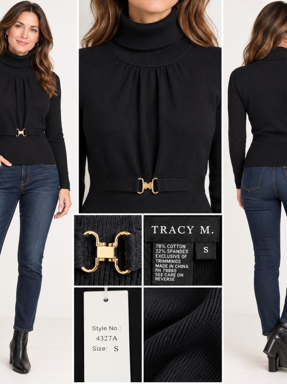 Tracy M. Black Turtleneck Sweater Small Contemporary Casual Minimalist Quiet Lux